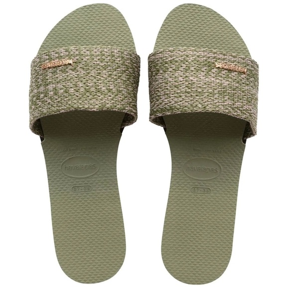 Havaianas You Malta Metallic Sandal Slides in Green/Yucca US 9-10 | EU 39-40 - Picture 1 of 7